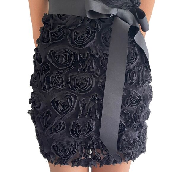 Zara Evening Strapless Dress Size S City Party Bodycon Black Raised Tulle Roses - Picture 6 of 14